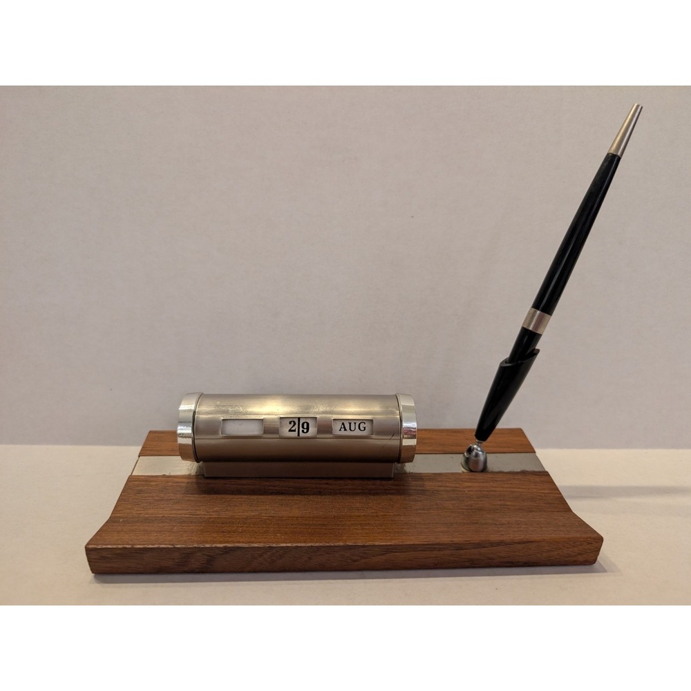 Park Sherman Perpetual Desk Calendar Pen Holder Wood Base Park Sherman MCM